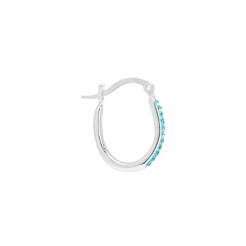 Sterling Silver .73-in. Aqua Crystal Pave Horseshoe Hoop Earrings