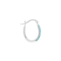 Sterling Silver .73-in. Aqua Crystal Pave Horseshoe Hoop Earrings