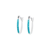 Sterling Silver .73-in. Aqua Crystal Pave Horseshoe Hoop Earrings