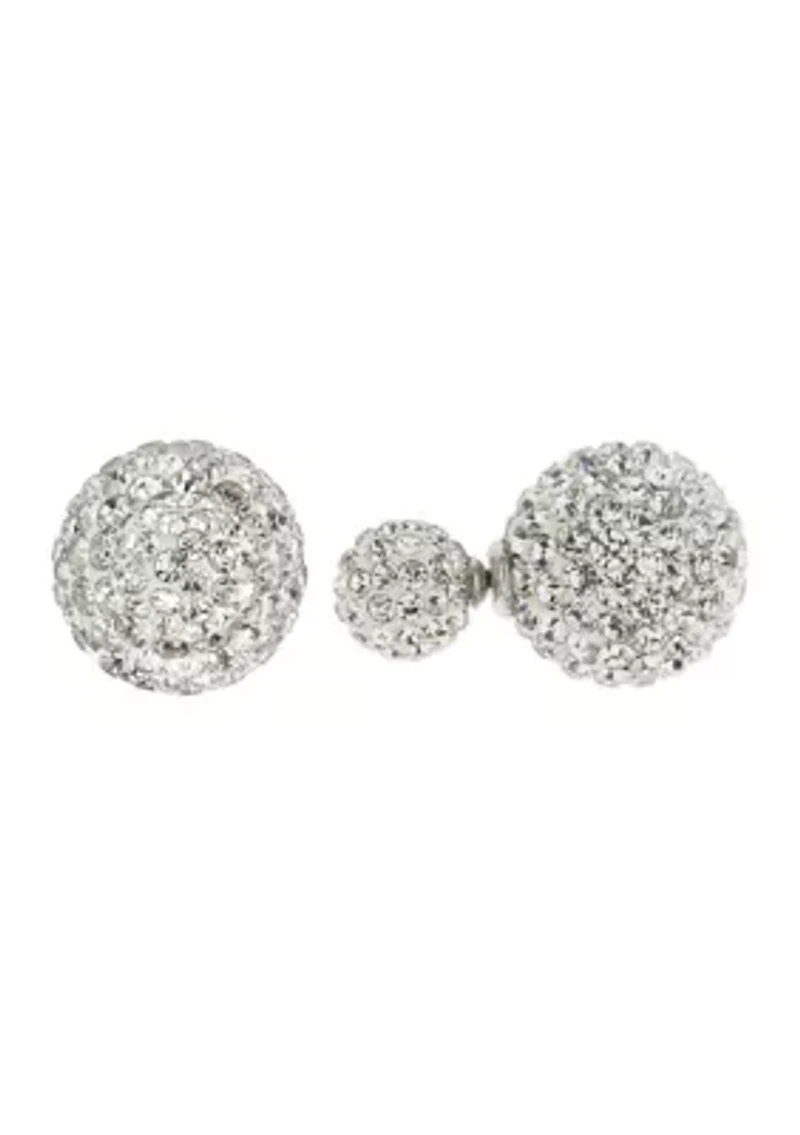 Sterling Silver Crystal Pave Front and Back Stud Earrings