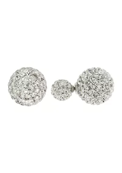 Sterling Silver Crystal Pave Front and Back Stud Earrings