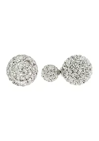 Sterling Silver Crystal Pave Front and Back Stud Earrings