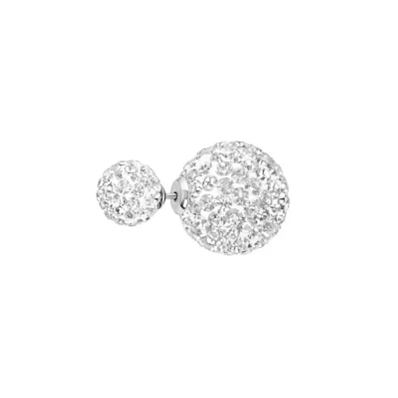 Sterling Silver Crystal Pave Front and Back Stud Earrings