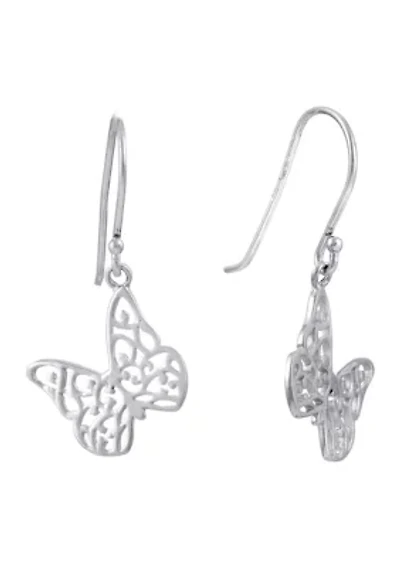 Sterling Silver Filigree Butterfly Drop Earrings
