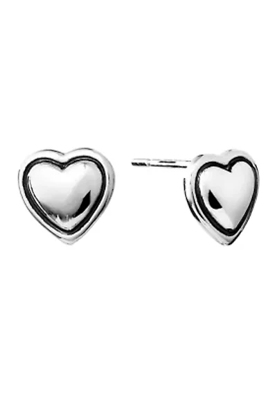 Sterling Silver Puffy Heart Stud Earrings