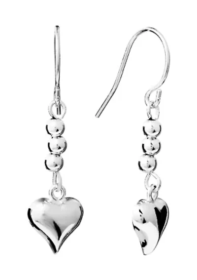 Sterling Silver Beaded Heart Drop Earrings