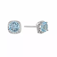 Sterling Silver Light Aqua Crystal and Cubic Zirconia Halo Stud Earrings