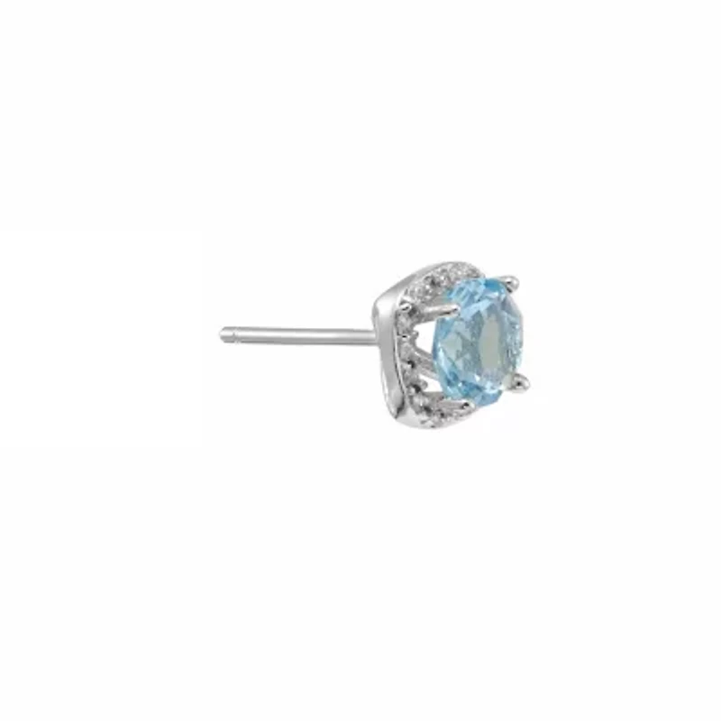 Sterling Silver Light Aqua Crystal and Cubic Zirconia Halo Stud Earrings
