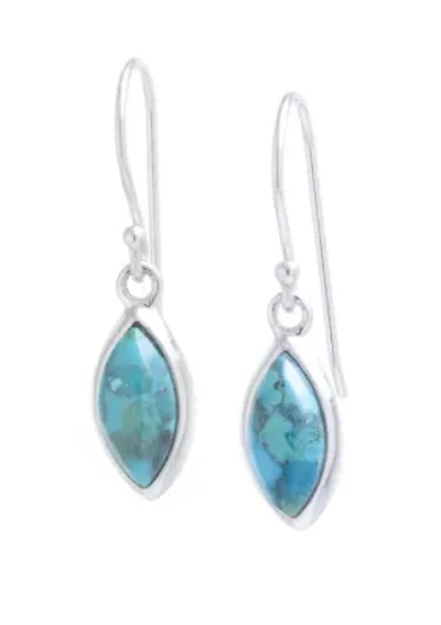 Sterling Silver Genuine Turquoise Marquise Drop Earrings