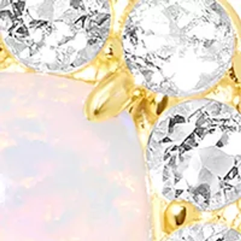 Sterling Silver Square Halo White Topaz Simulated Opal Stud Earrings
