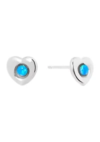 Sterling Silver Simulated Blue Opal Heart Stud Earrings