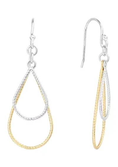 Two Tone Gold Over Sterling Silver Gradient Double Textured Teardrop Earrings