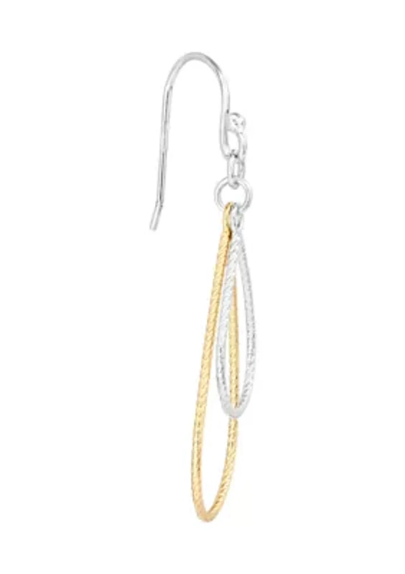 Two Tone Gold Over Sterling Silver Gradient Double Textured Teardrop Earrings