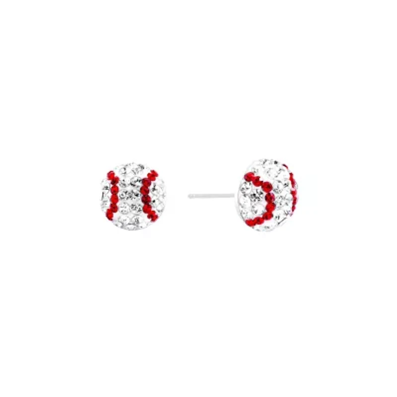 Sterling Silver Crystal Pave Baseball Stud Earrings