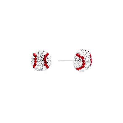 Sterling Silver Crystal Pave Baseball Stud Earrings