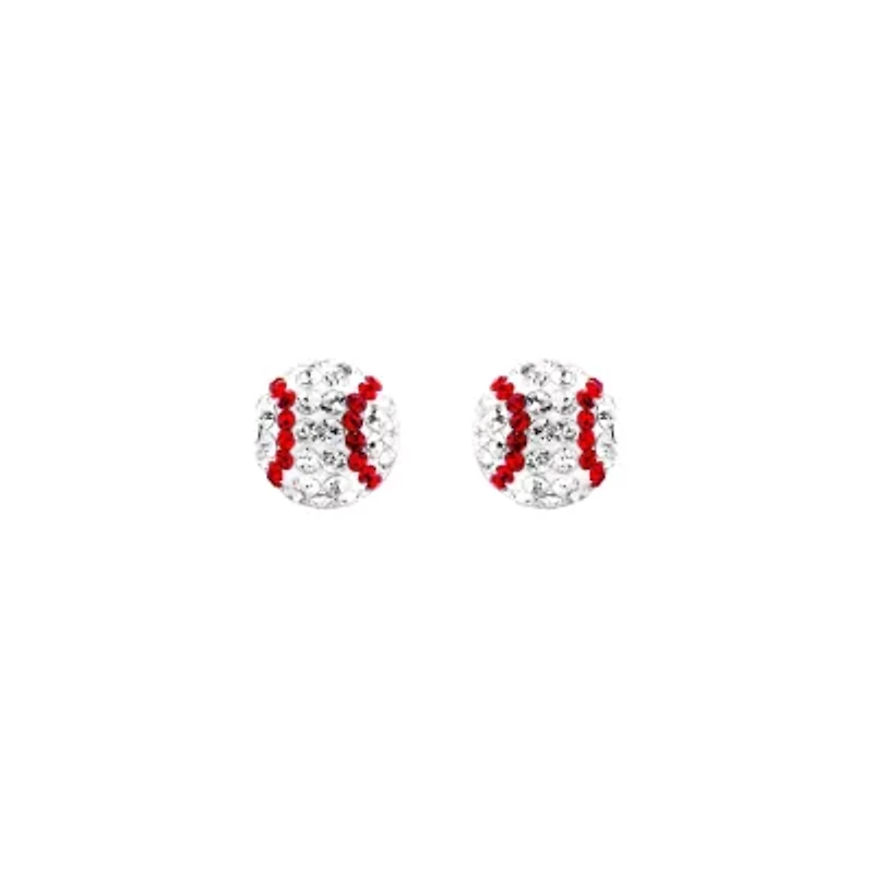 Sterling Silver Crystal Pave Baseball Stud Earrings