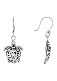 Sterling Silver Oxidized Filigree Turtle Drop Earrings