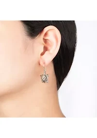 Sterling Silver Oxidized Filigree Turtle Drop Earrings
