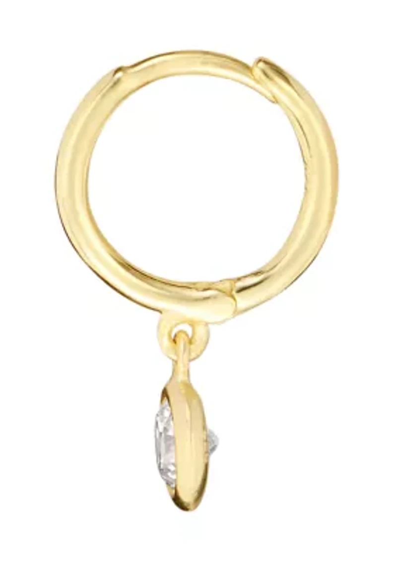 Gold Over Sterling Silver 12mm Cubic Zirconia Bezel Drop Charm Hoop Earrings