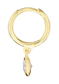 Gold Over Sterling Silver 12mm Cubic Zirconia Bezel Drop Charm Hoop Earrings