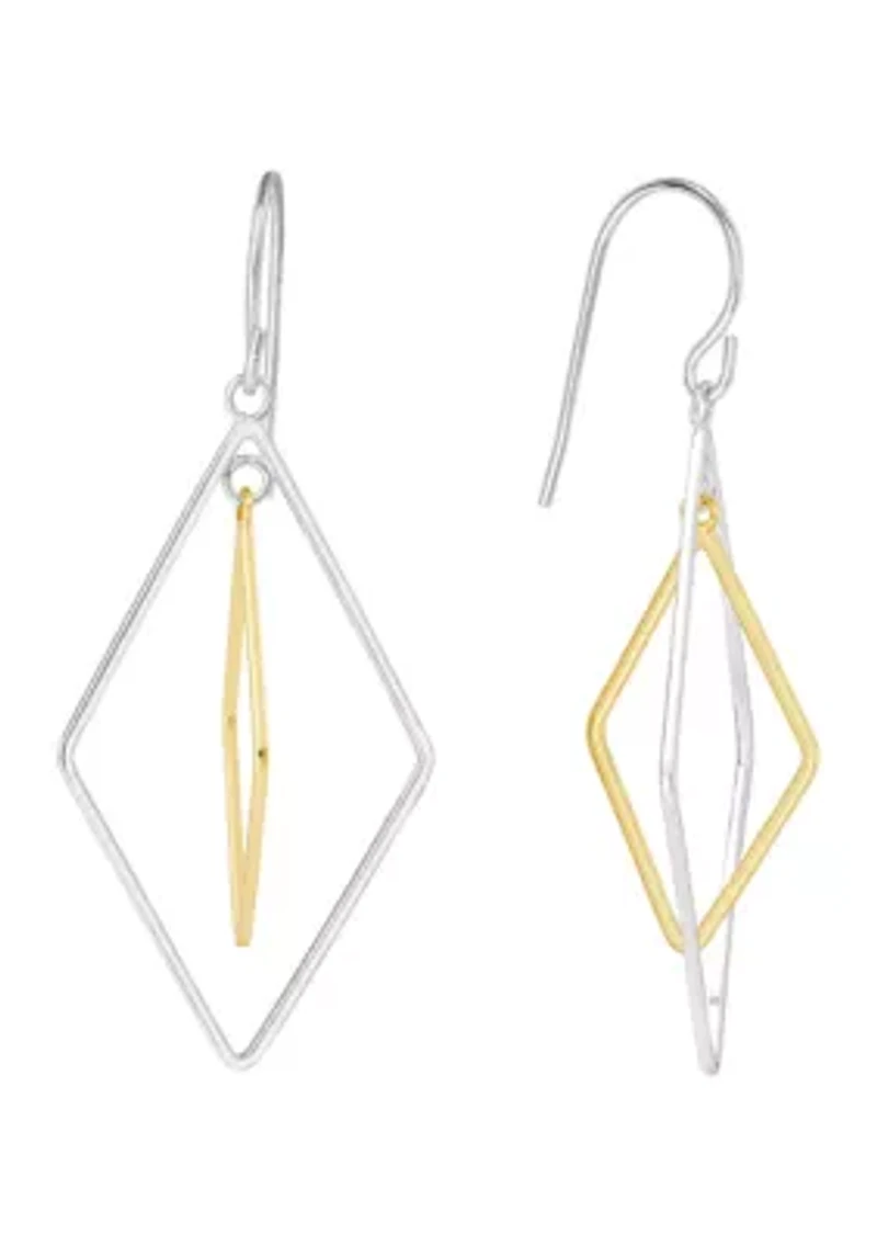 Two Tone Over Sterling Silver Double Open Kite Drop Earrings