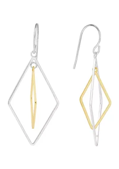 Two Tone Over Sterling Silver Double Open Kite Drop Earrings