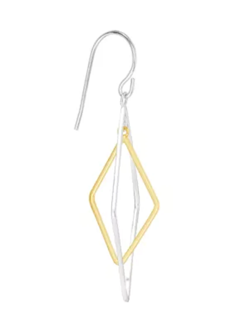 Two Tone Over Sterling Silver Double Open Kite Drop Earrings