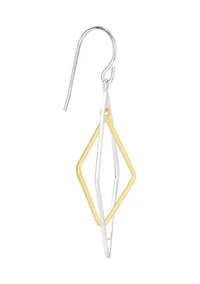 Two Tone Over Sterling Silver Double Open Kite Drop Earrings
