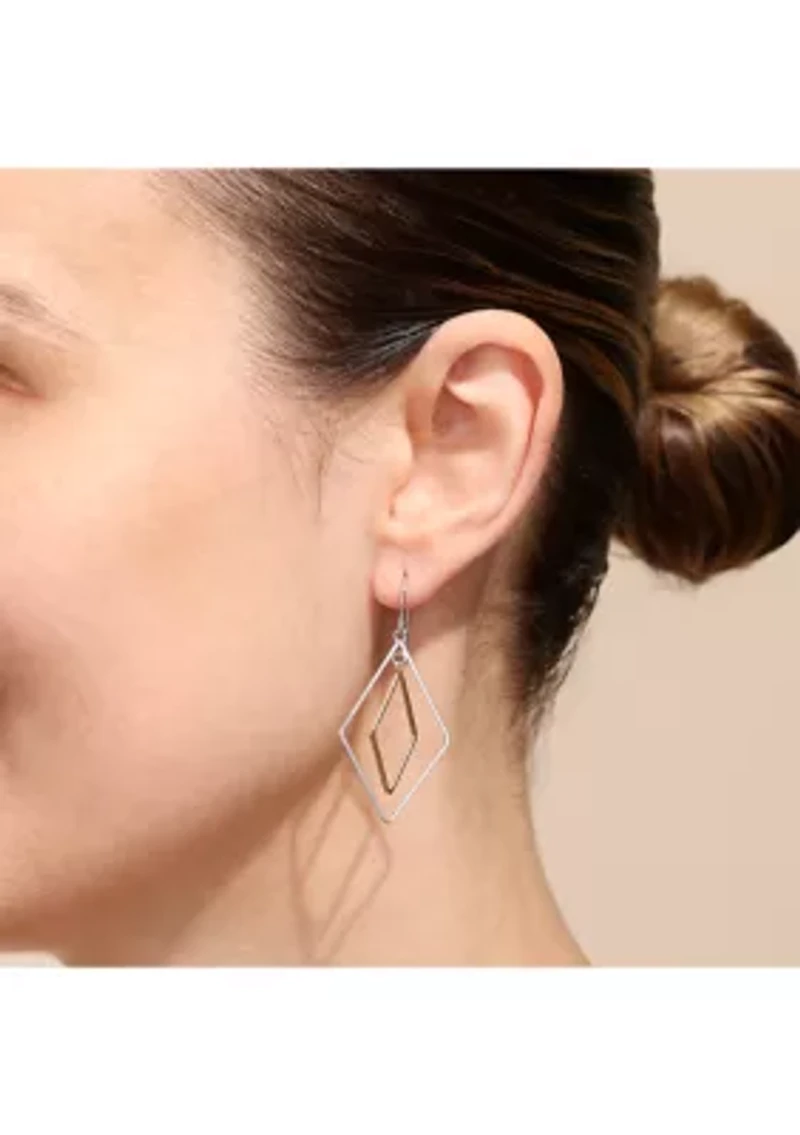Two Tone Over Sterling Silver Double Open Kite Drop Earrings