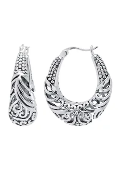 Sterling Silver 1 Inch Filigree Click-Top Hoop Earrings