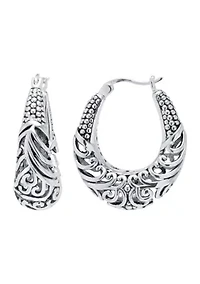Sterling Silver 1 Inch Filigree Click-Top Hoop Earrings