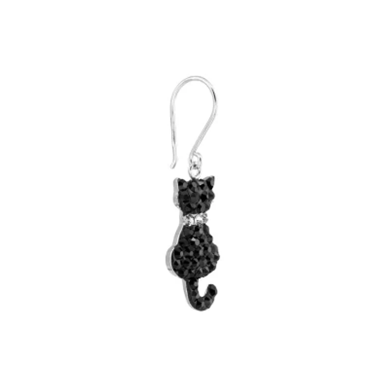 Sterling Silver Black Crystal Pave Cats Drop Earrings