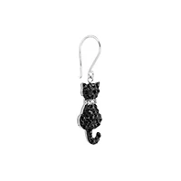 Sterling Silver Black Crystal Pave Cats Drop Earrings