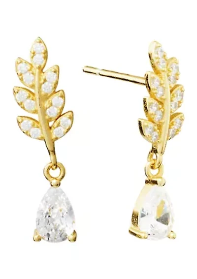 Cubic Zirconia Leaf Drop Earrings