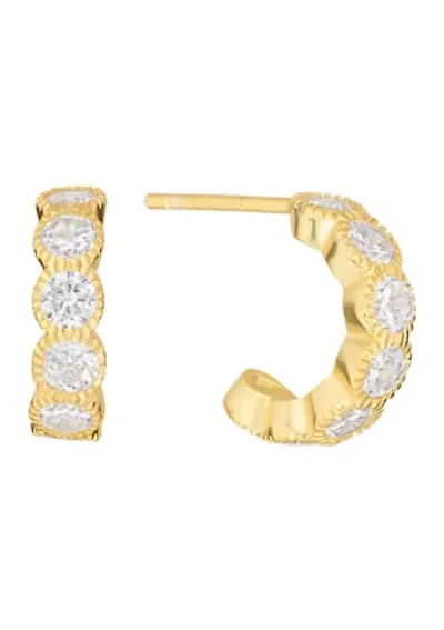 Sterling Silver 13mm Round Cubic Zirconia Post Hoop Earrings