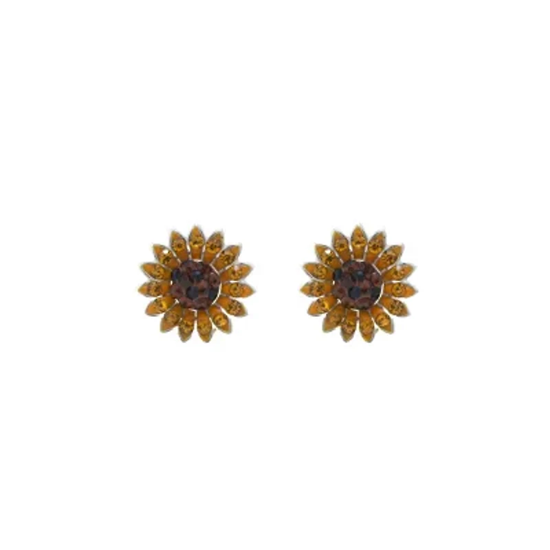 Sterling Silver Crystal Pave Sunflower Stud Earrings
