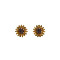 Sterling Silver Crystal Pave Sunflower Stud Earrings