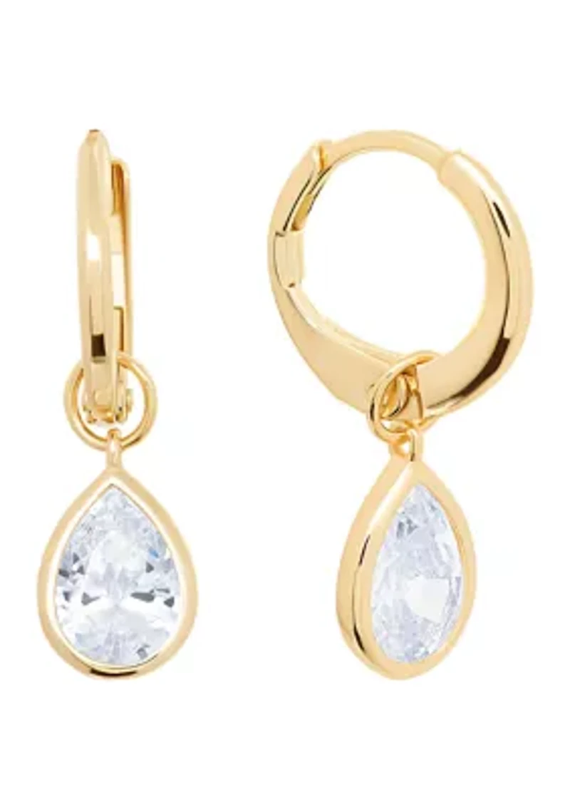 Gold Over Sterling Silver Cubic Zirconia Pearl Drop Huggie Earrings