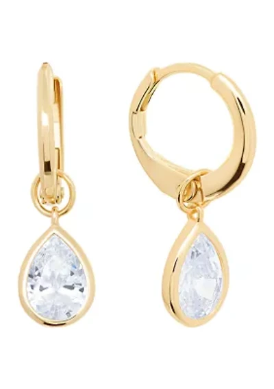 Gold Over Sterling Silver Cubic Zirconia Pearl Drop Huggie Earrings