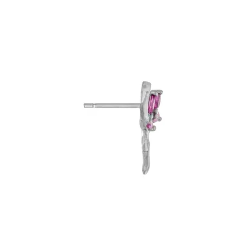 Sterling Silver Dark Pink Flamingo with Cubic Zirconia Stud Earrings