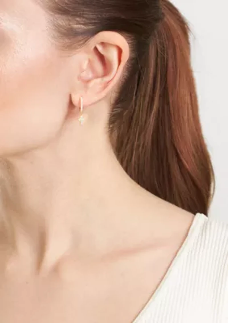Sterling Silver Cubic Zirconia Cross Dangle Huggie Earrings
