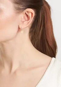 Sterling Silver Cubic Zirconia Cross Dangle Huggie Earrings