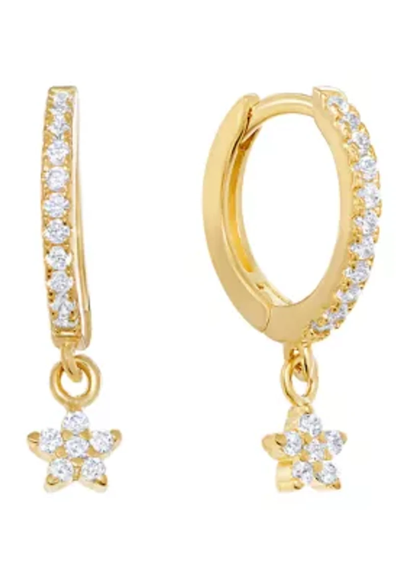 Sterling Silver Cubic Zirconia Star Dangle Huggie Earrings