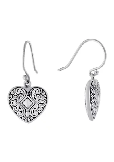 Sterling Silver Oxidized Filigree Heart Drop Earrings