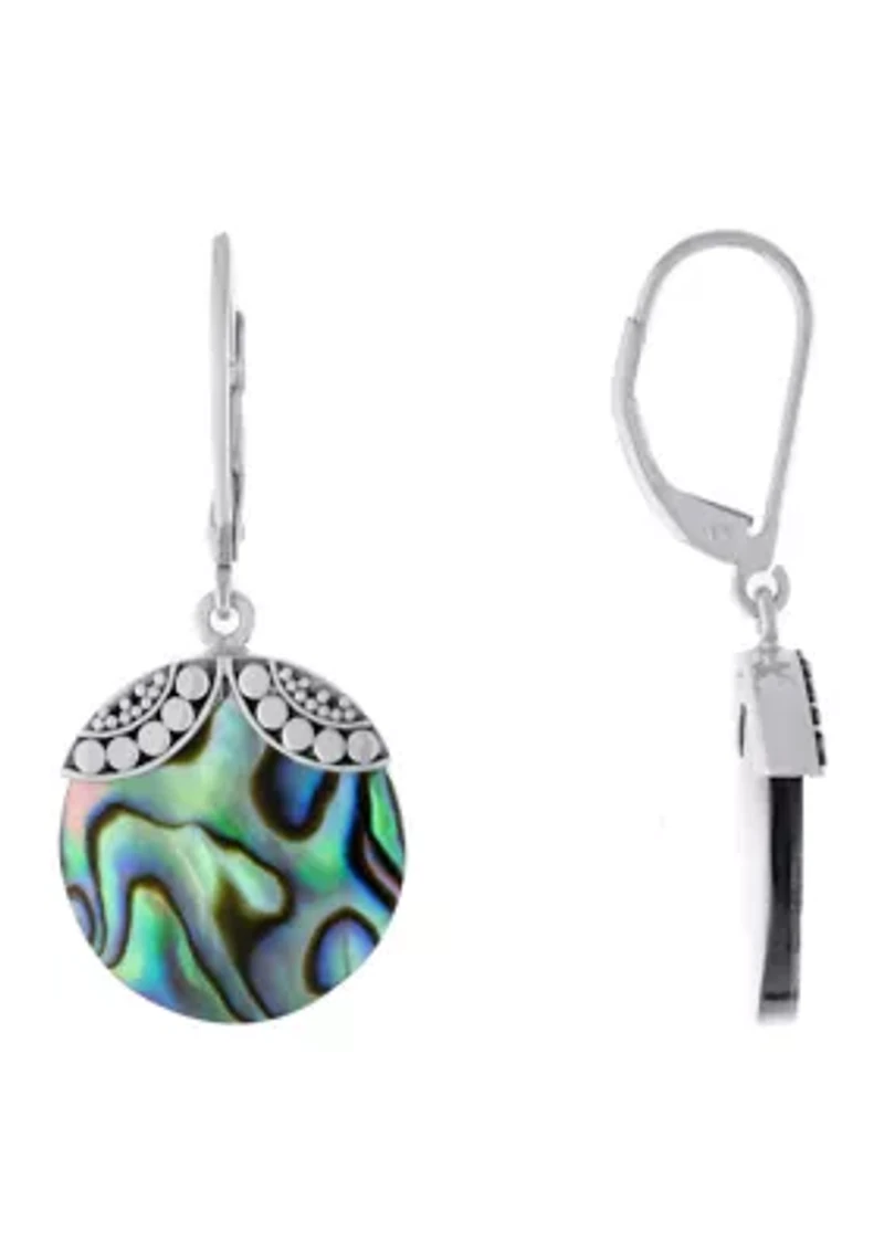 Sterling Silver Oxidized Abalone Disc Drop Earrings