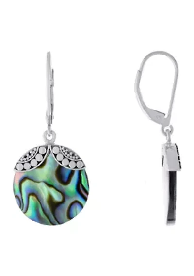 Sterling Silver Oxidized Abalone Disc Drop Earrings