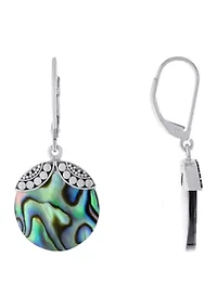 Sterling Silver Oxidized Abalone Disc Drop Earrings