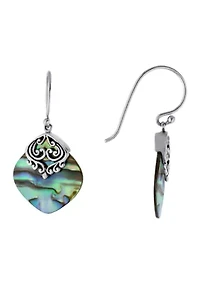 Sterling Silver Oxidized Abalone Filigree Drop Earrings
