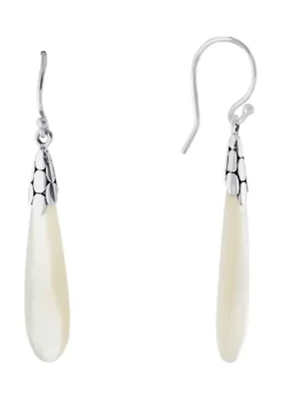 Sterling Silver Oxidized Textured Mother of Pearl Drop Earrings