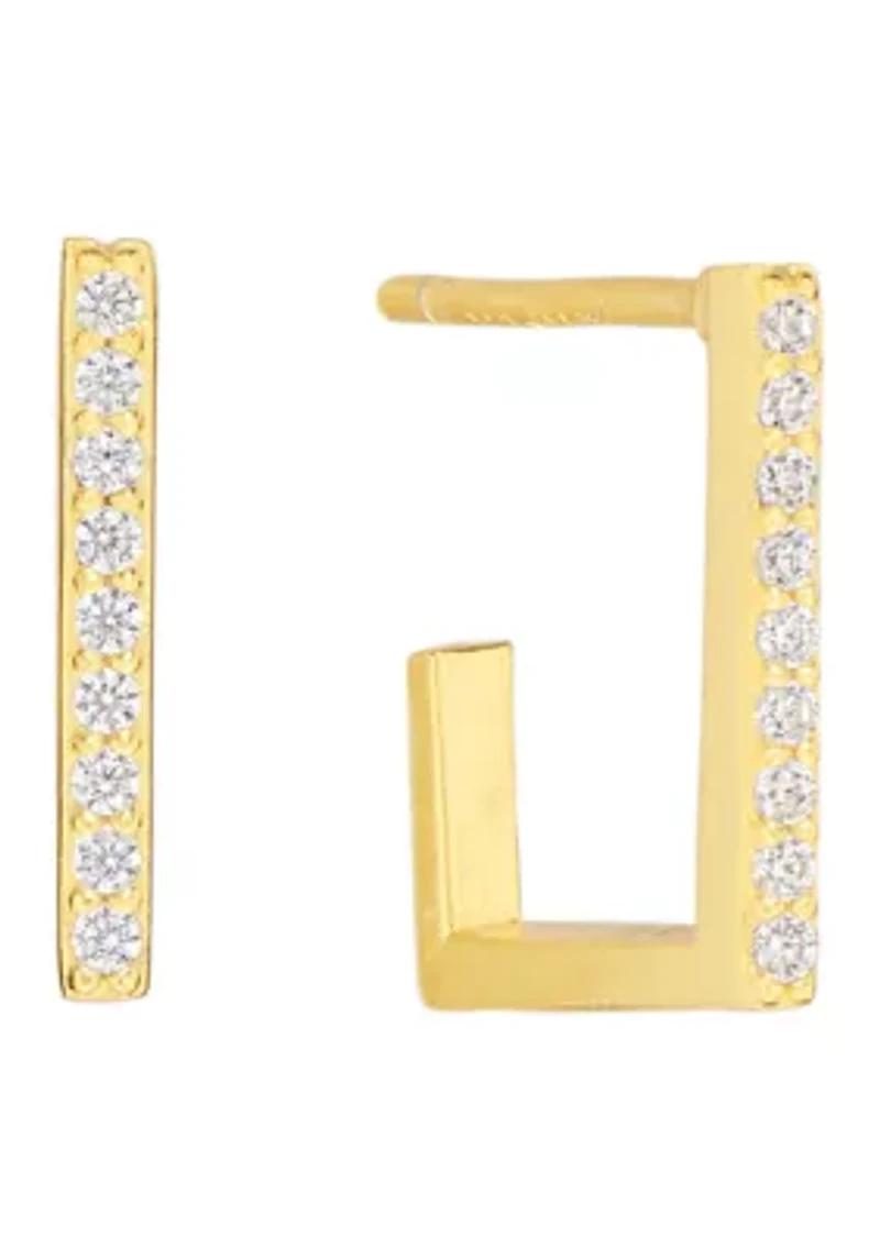 Sterling Silver 10 Millimeter Cubic Zirconia Square Hoop Earrings